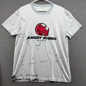 Angry Rhino Sports Mens T-Shirt Medium Grey Black Red Graphic Athletic Gym Tee